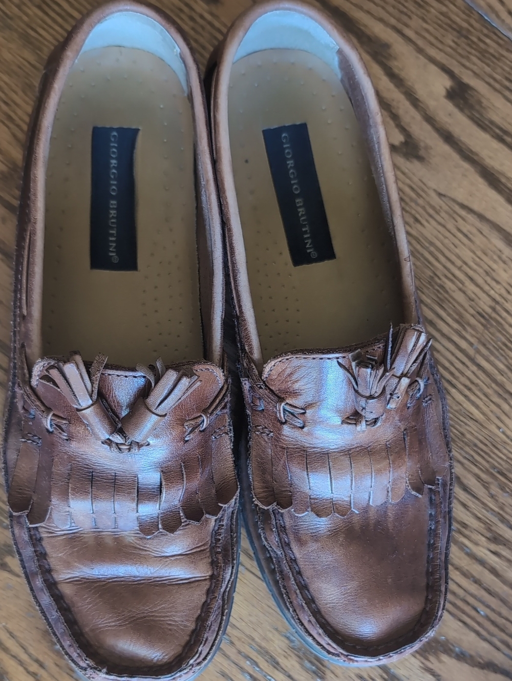 Giorgio Brutini Men's Cognac Leather Tassel Slip-On Loafers